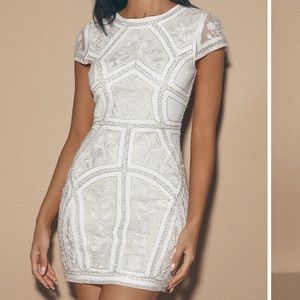 Lulus Spread Your Shine White Sequin Embroidered Bodycon Dress- NWOT